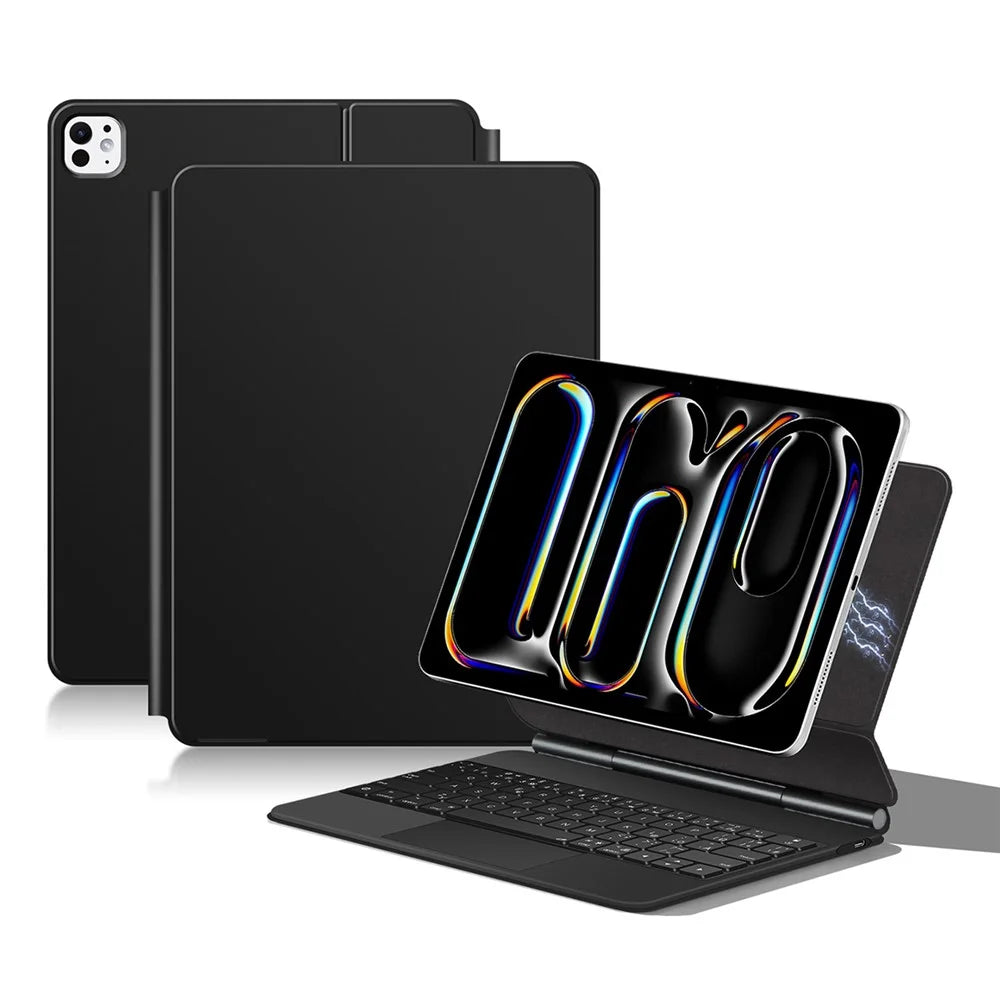 For iPad Pro 13 (2025) / 13 (2024) Smart Pogo Pin Direct Connection Keyboard (German Layout) + Leather Tablet Case - Black - 2