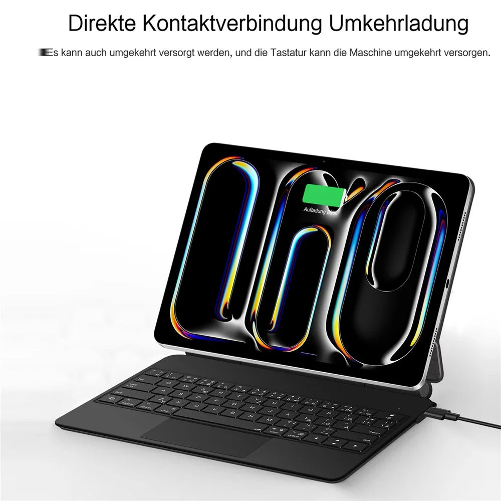 For iPad Pro 13 (2025) / 13 (2024) Smart Pogo Pin Direct Connection Keyboard (German Layout) + Leather Tablet Case - Black - 7