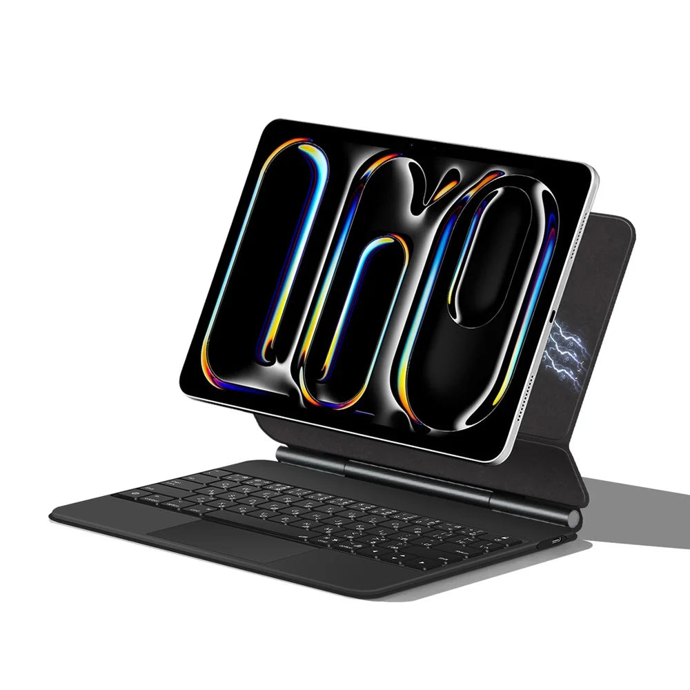For iPad Pro 13 (2025) / 13 (2024) Smart Pogo Pin Direct Connection Keyboard (Japanese Layout) + Leather Tablet Case - Black - 3