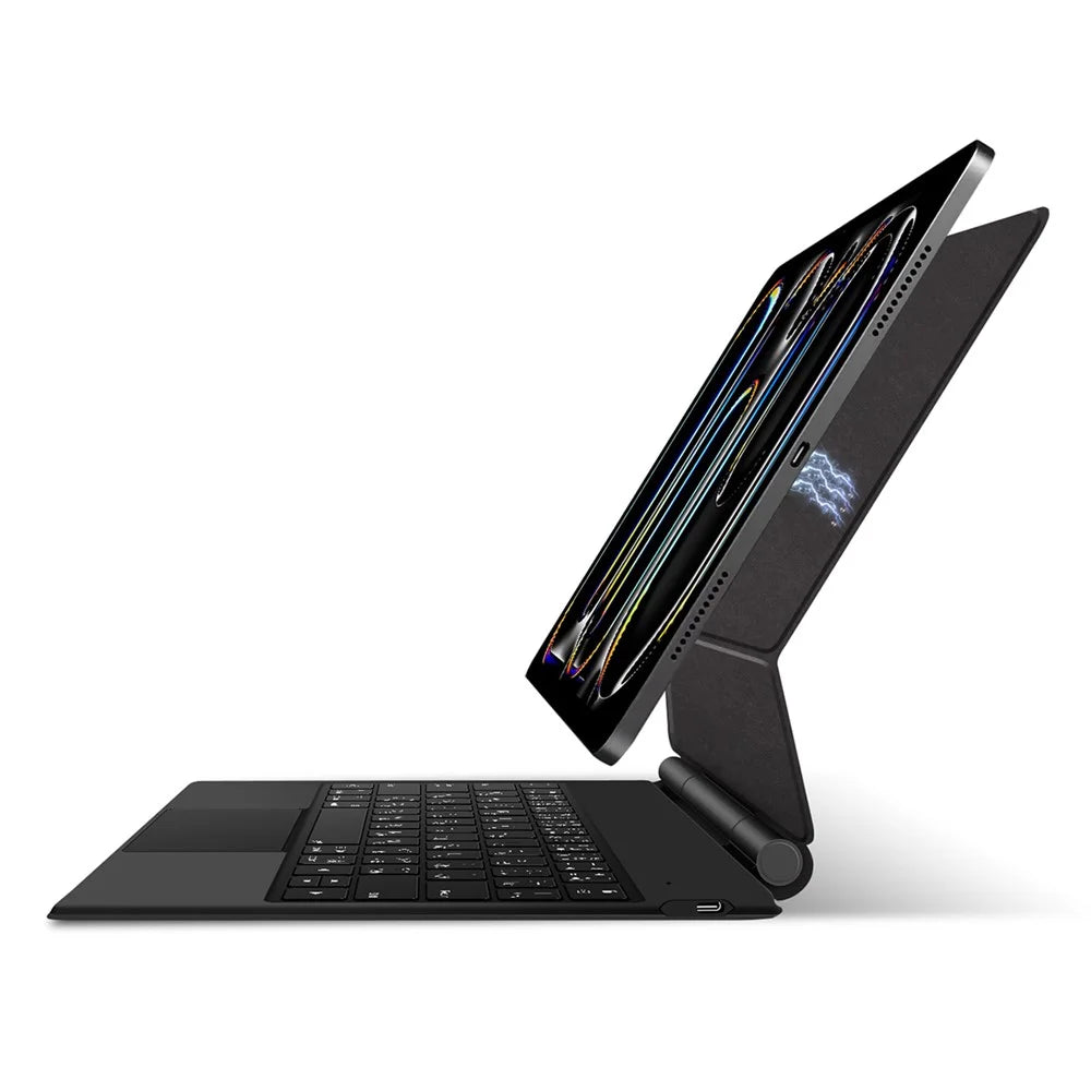 For iPad Pro 13 (2025) / 13 (2024) Smart Pogo Pin Direct Connection Keyboard (Japanese Layout) + Leather Tablet Case - Black - 4