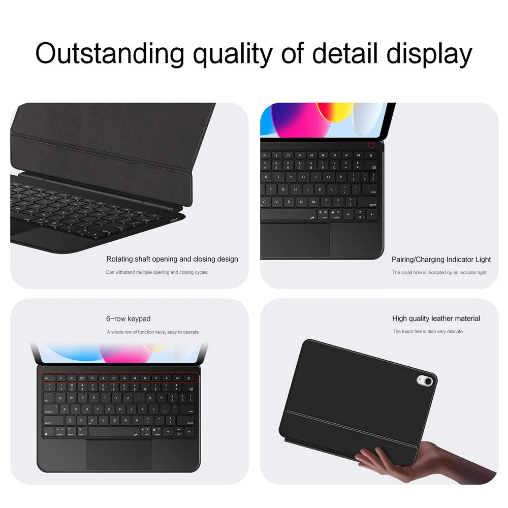 For iPad (2025) / iPad 10.9 (2022) Leather Case Magnetic Floating Bluetooth-compatible Keyboard with Touchpad - Black - 7