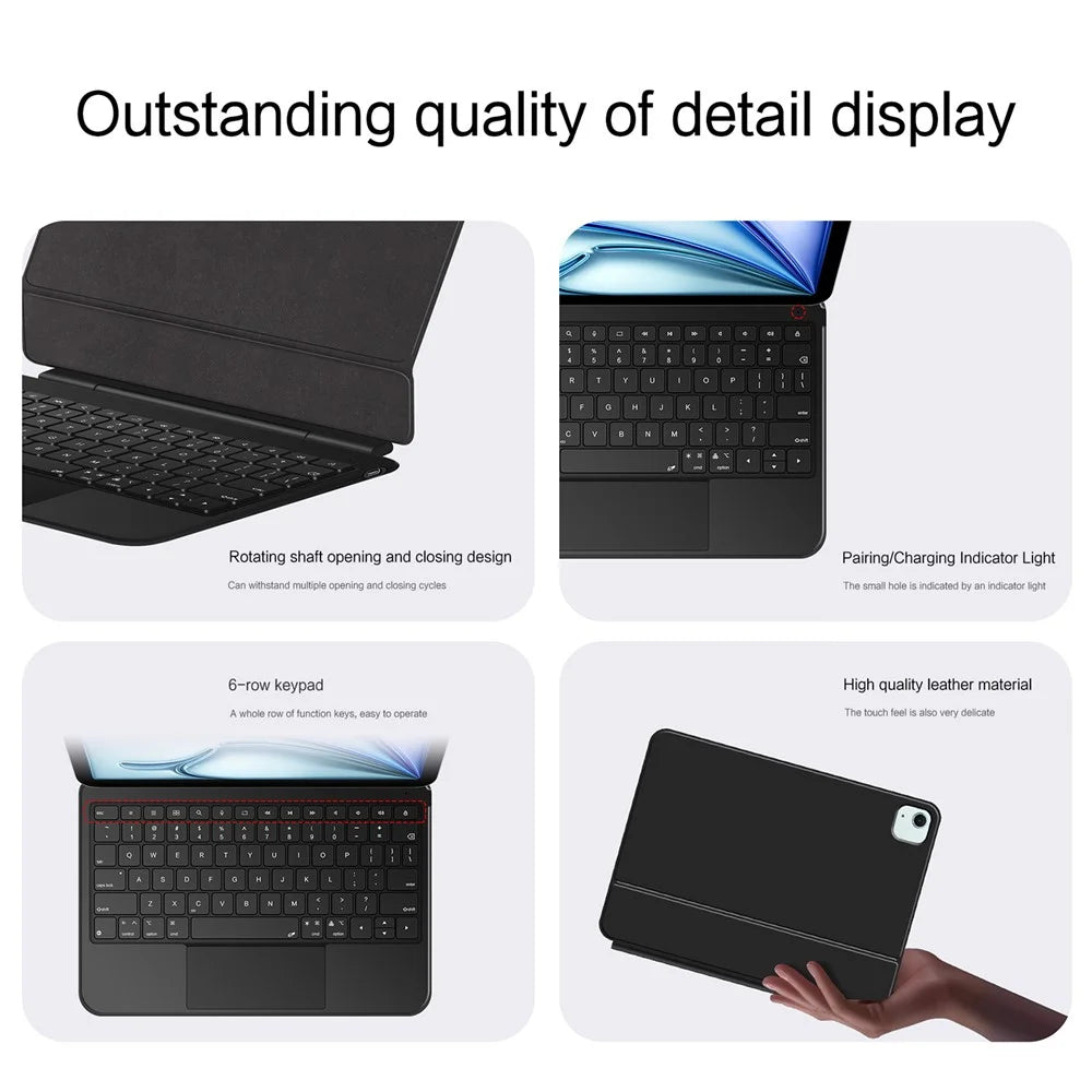 Leather Case for iPad Air 11 (2026) / (2025) / (2024) / Air (2022) / Air (2020) / iPad Pro 11 (2022) / (2021) / (2020)(2018) Touchpad Bluetooth-compatible Keyboard - Black - 7