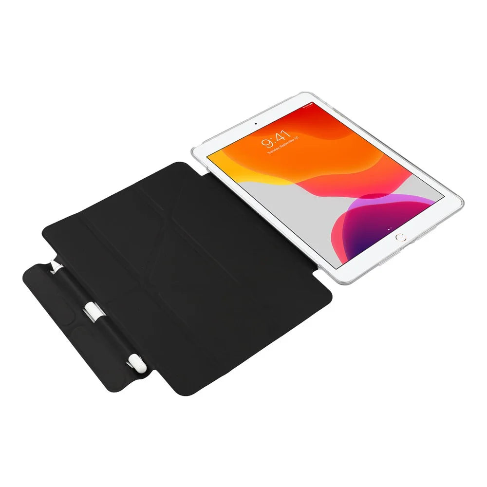Case for iPad 10.2 (2021) / (2020) / (2019) Clear Hard Shell with Pencil Holder Smart Sleep Wake Stand Protective Cover - Black - 2