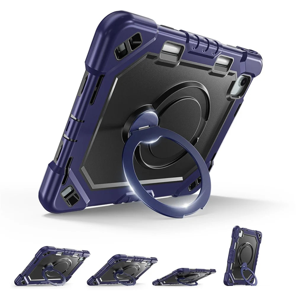 Tablet Case for iPad Air 11 (2026) / (2025) / (2024) / Air (2022) / (2020) / Pro 11 (2022) / (2021) / (2020) / (2018) TPU + PC + Silicone Cover with Kickstand - Navy Blue+Black - 4