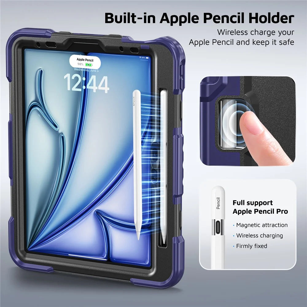 Tablet Case for iPad Air 11 (2026) / (2025) / (2024) / Air (2022) / (2020) / Pro 11 (2022) / (2021) / (2020) / (2018) TPU + PC + Silicone Cover with Kickstand - Navy Blue+Black - 7