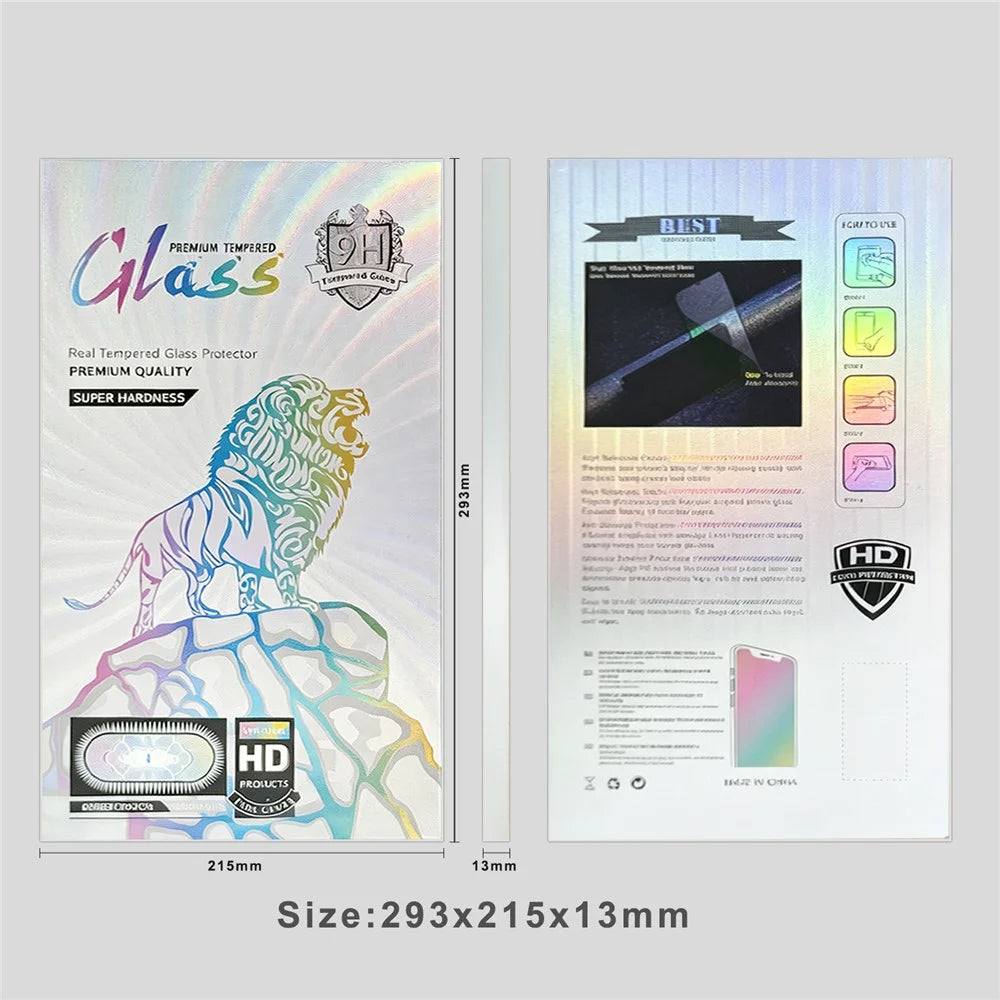 100Pcs 12 inch Tempered Glass Screen Protector Packaging Box Holographic Silver 3D Lion Design Foldable Hard Case - Laser Gradient - 5