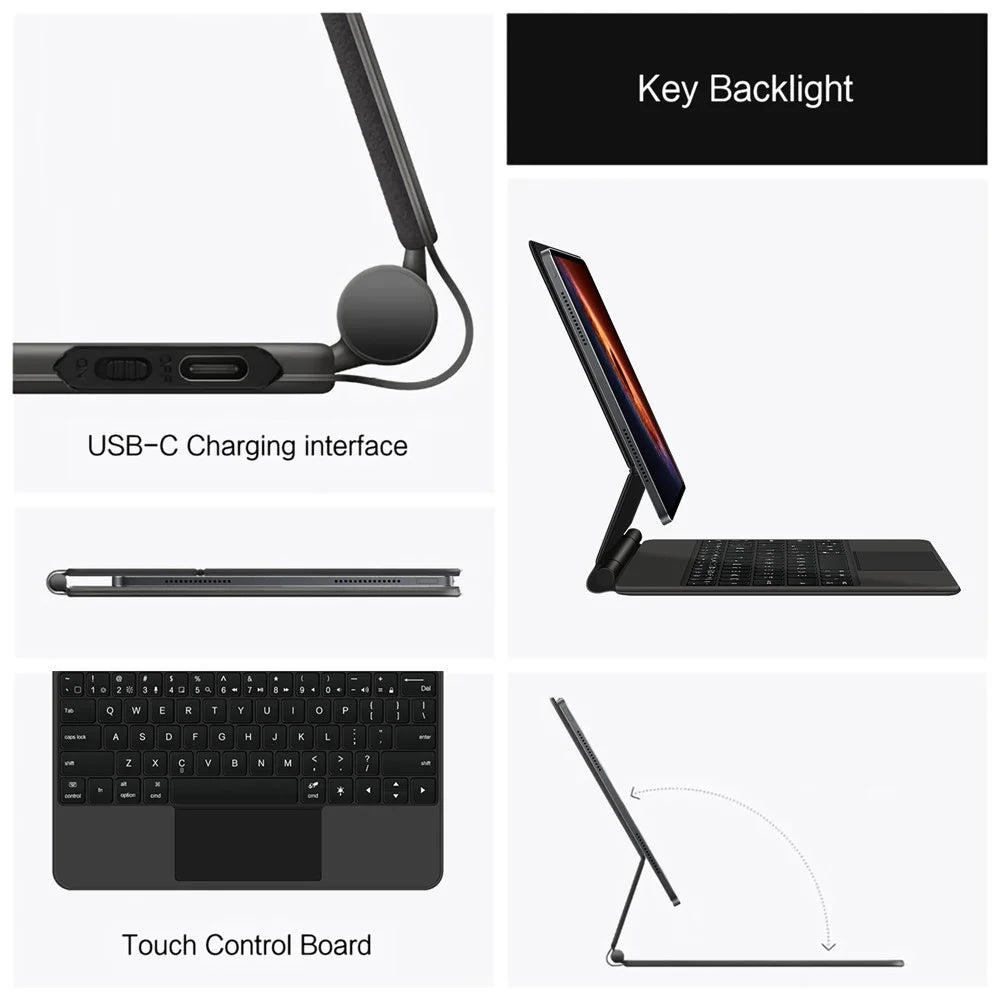 For Honor MagicPad 3 Pro 12.3 Magnetic Floating Bluetooth-Compatible Keyboard (English) + Leather Tablet Case - Black - 6