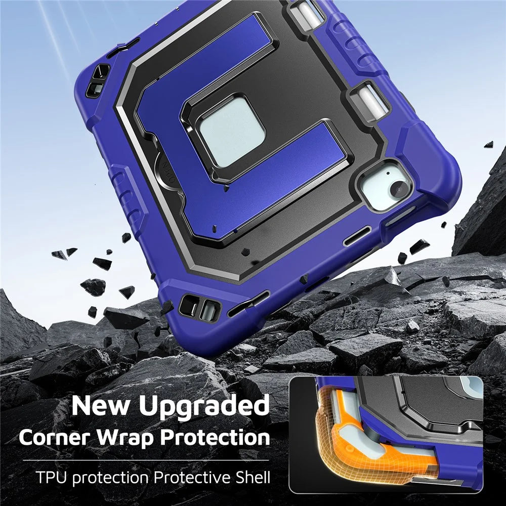 For iPad Air 11 (2026) / (2025) / (2024) / iPad Pro 11 (2022) / (2021) / (2020) / (2018) / Air (2022) / (2020) Case Shockproof PC + TPU + Silicone Protective Cover with Shoulder Strap / Pen Holder - Navy Blue+Black - 4