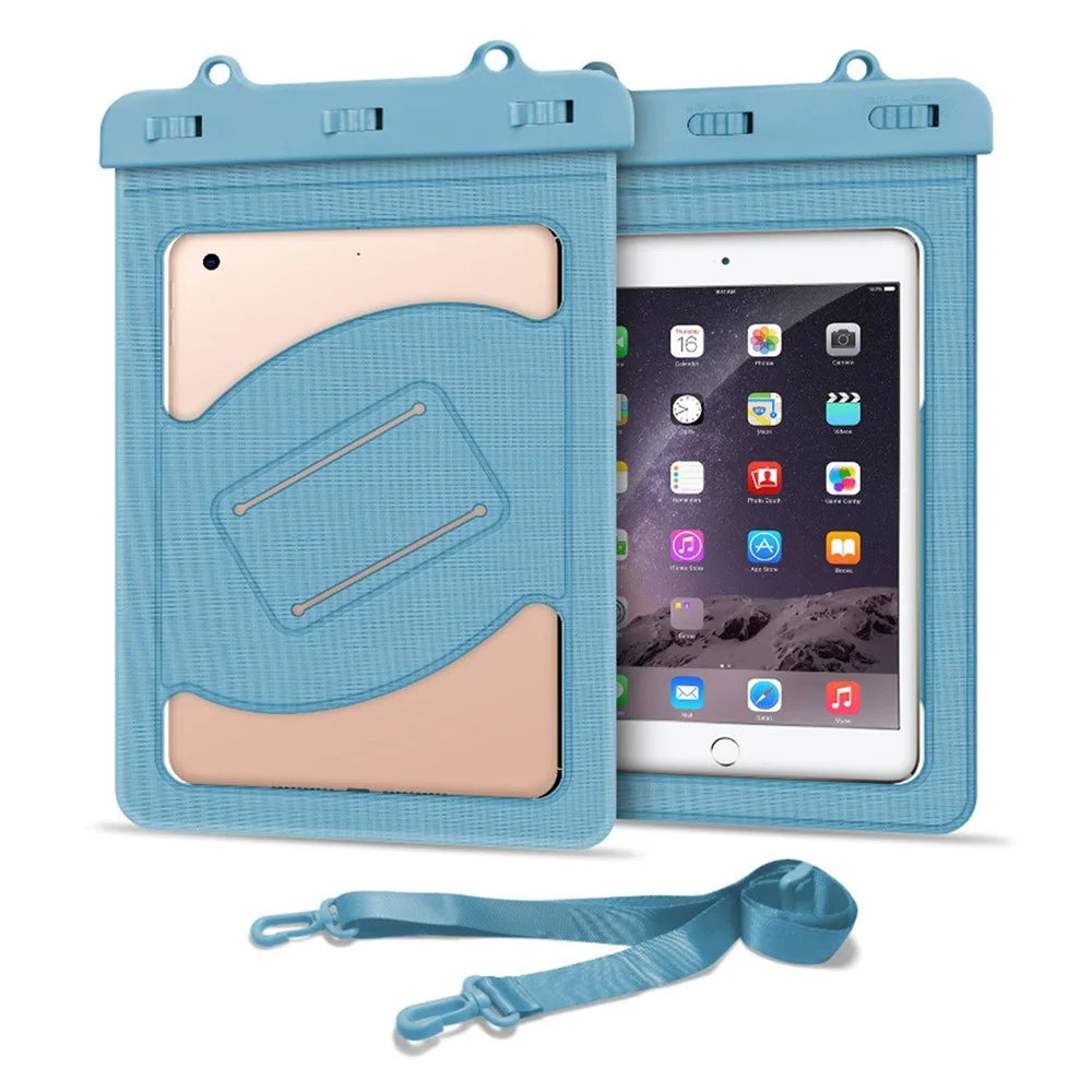 Universal Waterproof Bag for Tablets Below 9 inches, IPX8 30m Underwater Screen Touch Transparent PVC Tablet Case Pouch with Lanyard - Grey Blue - 2