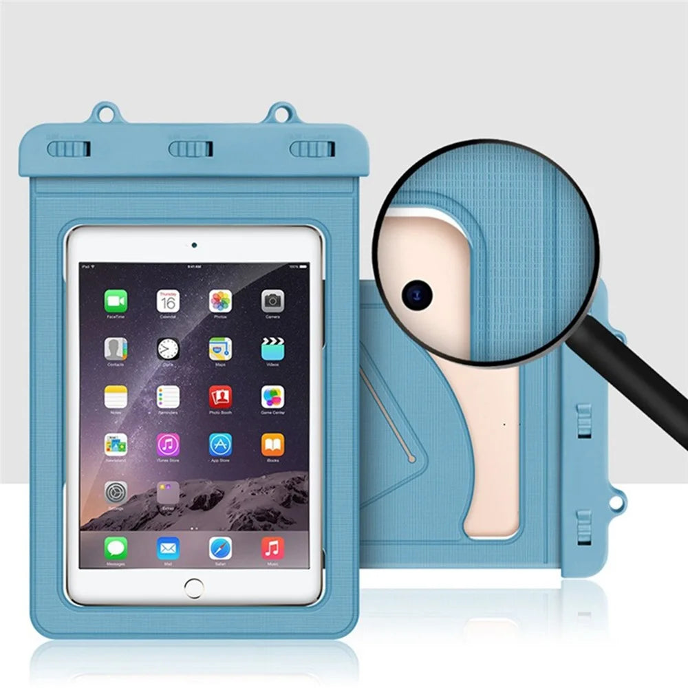 Universal Waterproof Bag for Tablets Below 9 inches, IPX8 30m Underwater Screen Touch Transparent PVC Tablet Case Pouch with Lanyard - Grey Blue - 6
