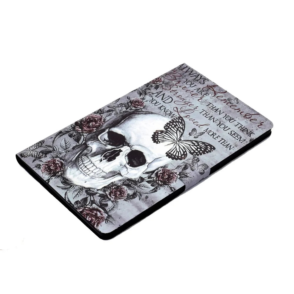 For Samsung Galaxy Tab A 10.1 (2019) T510 / T515 Adjustable Stand PU Leather Tablet Case Pattern Printing Card Holder Drop-proof Cover - Skull - 7