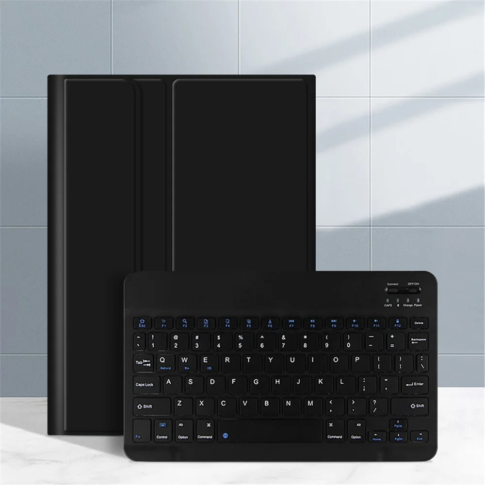For iPad (2025) / 10.9 (2022) Leather Stand Tablet Case with Detachable Magnetic Wireless Keyboard (Without Touchpad) - Black - 2