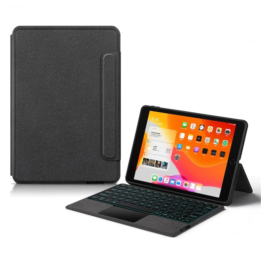 For iPad Air (2013) / Air 2 / iPad 9.7-inch (2017) / (2018) Leather Case + Touchpad Bluetooth-compatible Keyboard with Backlit - 1