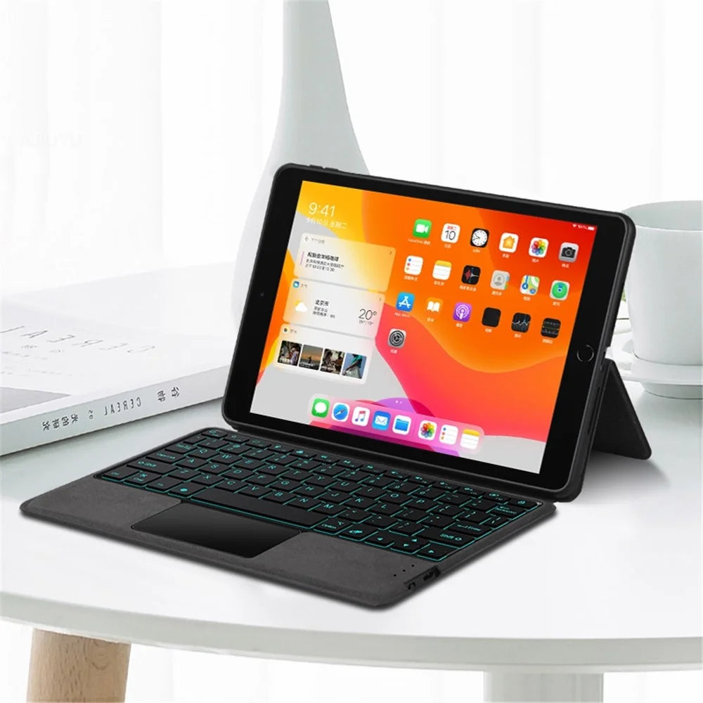 For iPad Air (2013) / Air 2 / iPad 9.7-inch (2017) / (2018) Leather Case + Touchpad Bluetooth-compatible Keyboard with Backlit - 2