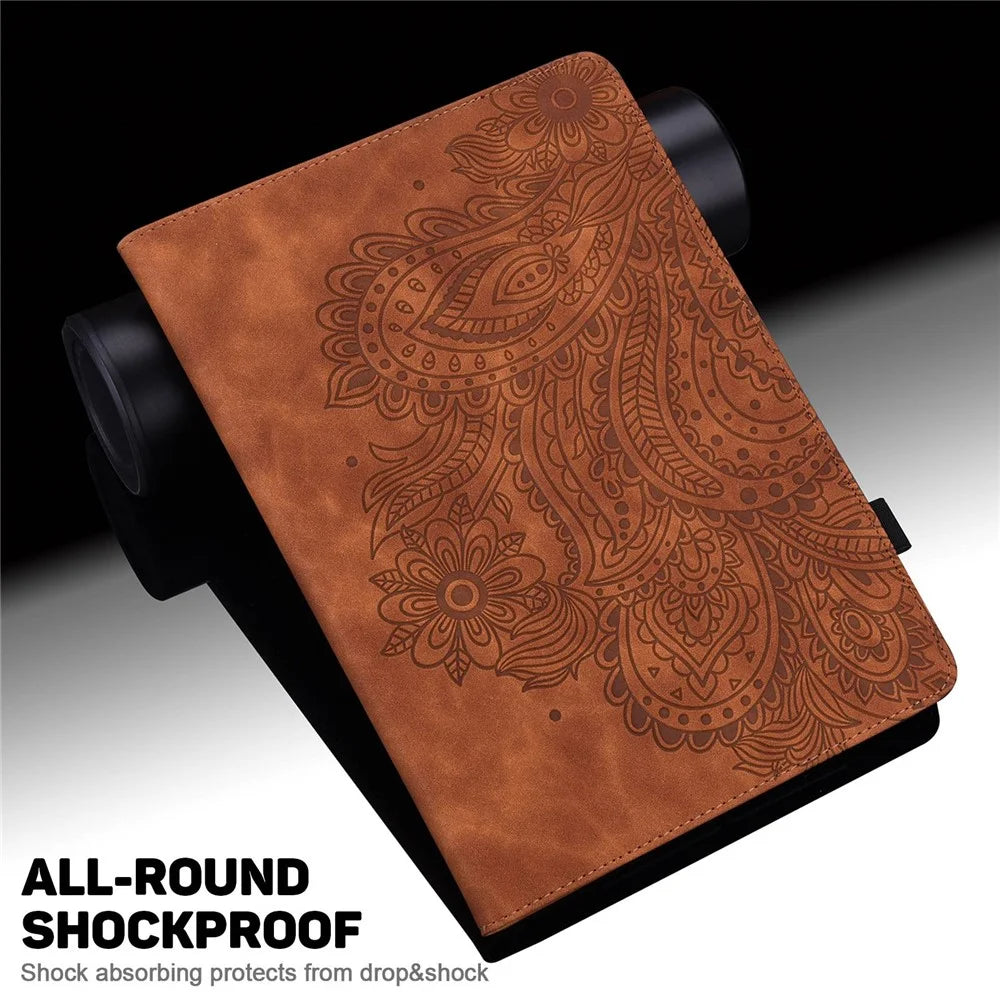 Flower Imprinting Tablet Cover for iPad (2025) / 10.9 (2022) PU Leather Card Holder Drop-Proof Case - Brown - 6
