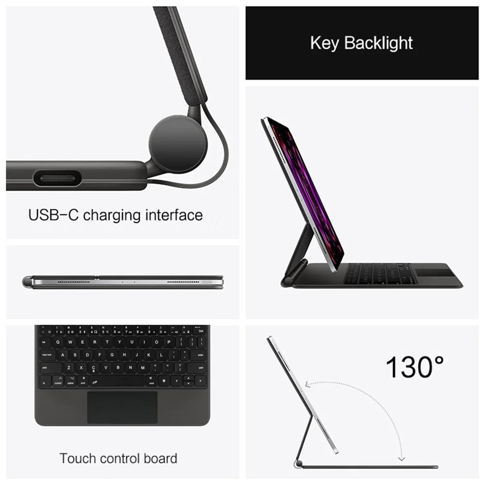 For iPad Pro 11 (2020) / (2021) / (2022) Magnetic Floating Bluetooth-compatible Keyboard + Leather Tablet Case - 6