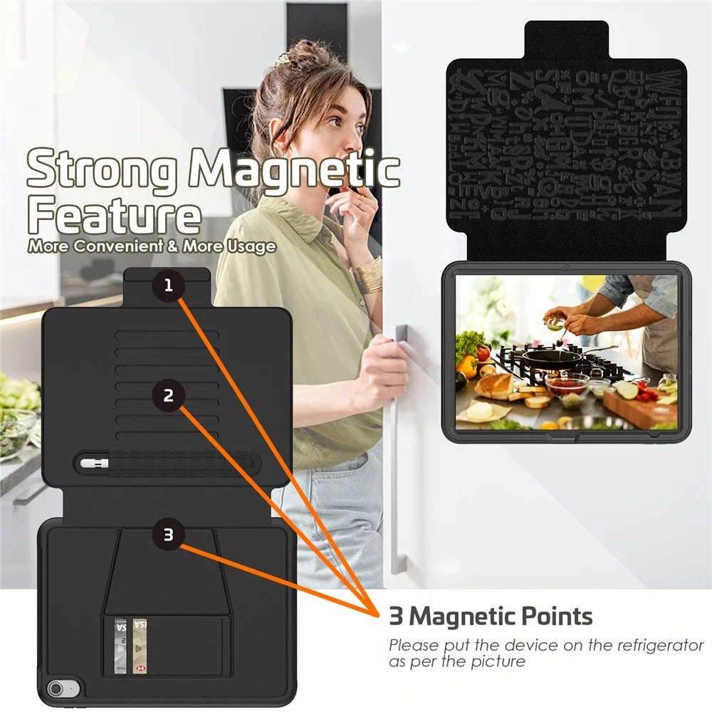 For iPad (2025) / 10.9 (2022) PU Leather Tablet Case Kickstand Card Holder Magnetic Cover with Smart Auto Sleep / Wake - Black - 4