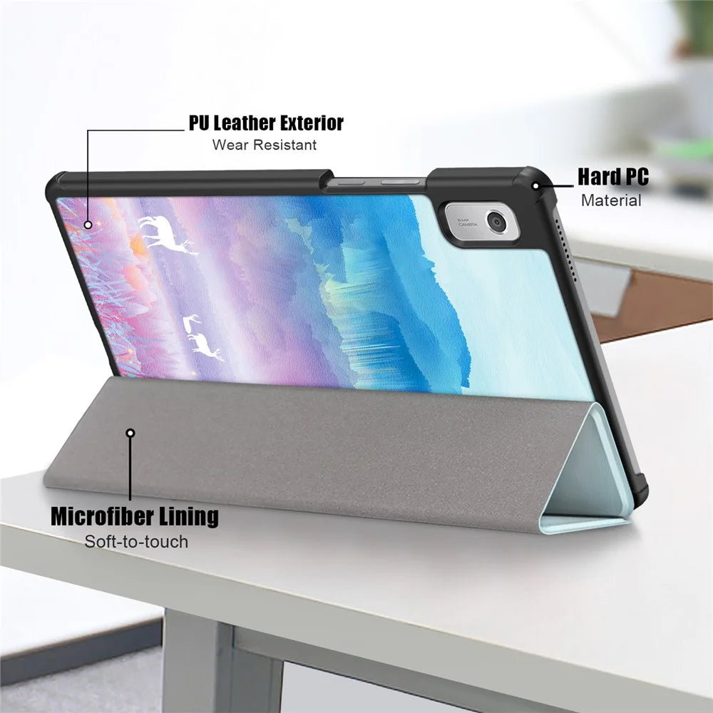 Tablet Leather Case for Lenovo Tab M9 TB-310FU , Tri-fold Stand Pattern Printing Tablet Cover with Auto Wake / Sleep - Fantasy Deer - 7