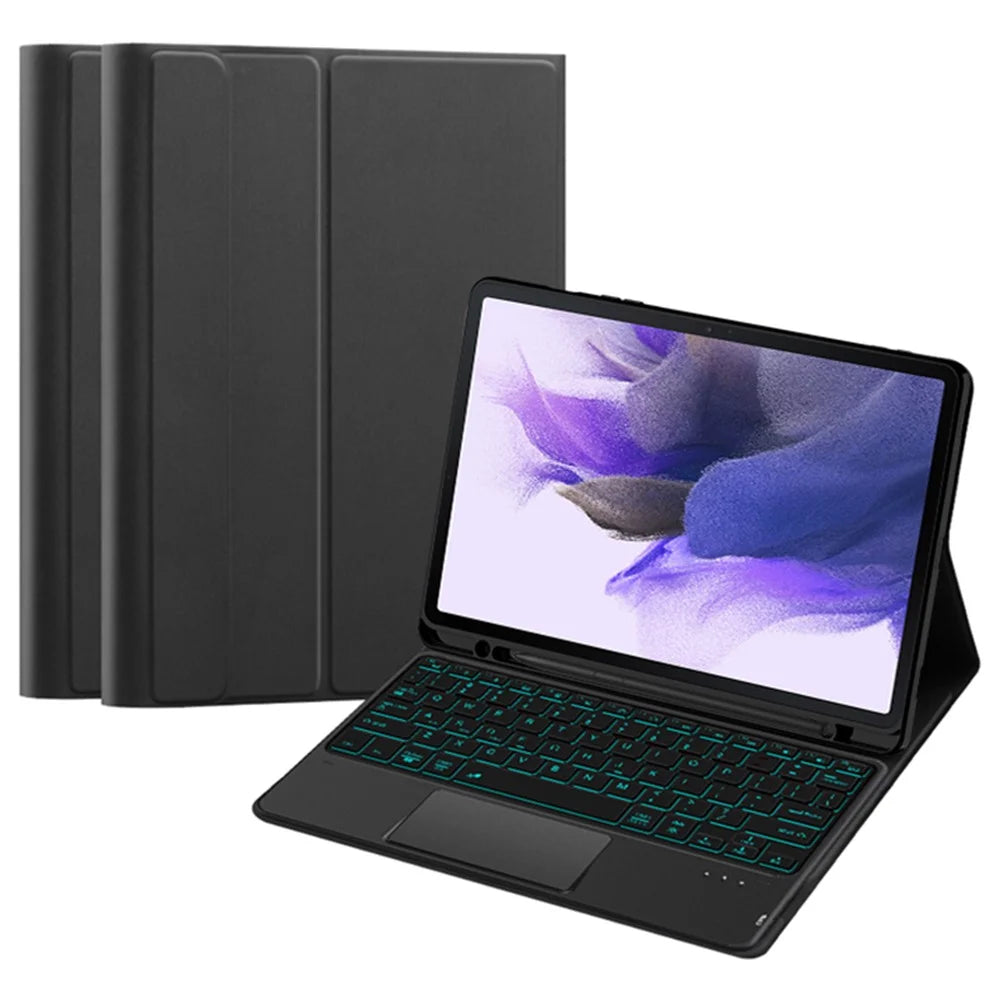 For Samsung Galaxy Tab S10+ / S9+ / S8+ / S7+ / S7 FE Backlight Touchpad Bluetooth-Compatible Keyboard with Pen Slot Leather Tablet Case - 1