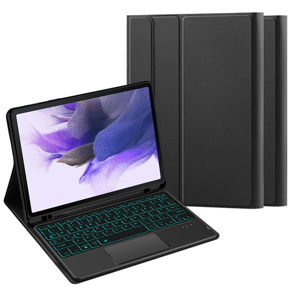 For Samsung Galaxy Tab S10+ / S9+ / S8+ / S7+ / S7 FE Backlight Touchpad Bluetooth-Compatible Keyboard with Pen Slot Leather Tablet Case - 2