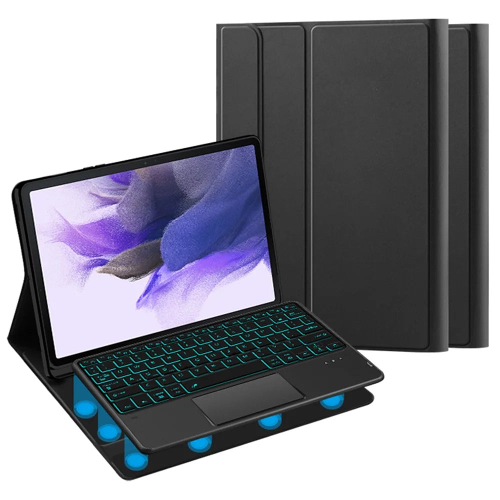 For Samsung Galaxy Tab S10+ / S9+ / S8+ / S7+ / S7 FE Backlight Touchpad Bluetooth-Compatible Keyboard with Pen Slot Leather Tablet Case - 3