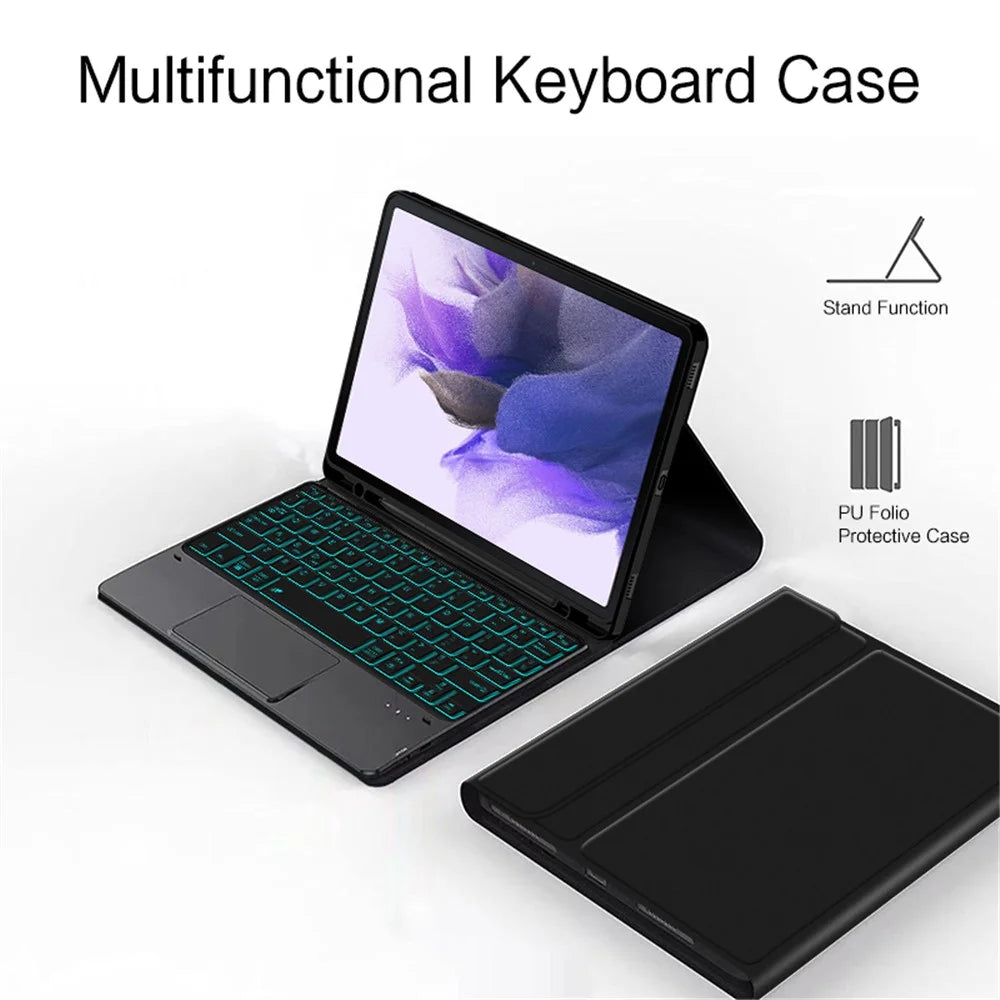 For Samsung Galaxy Tab S10+ / S9+ / S8+ / S7+ / S7 FE Backlight Touchpad Bluetooth-Compatible Keyboard with Pen Slot Leather Tablet Case - 4