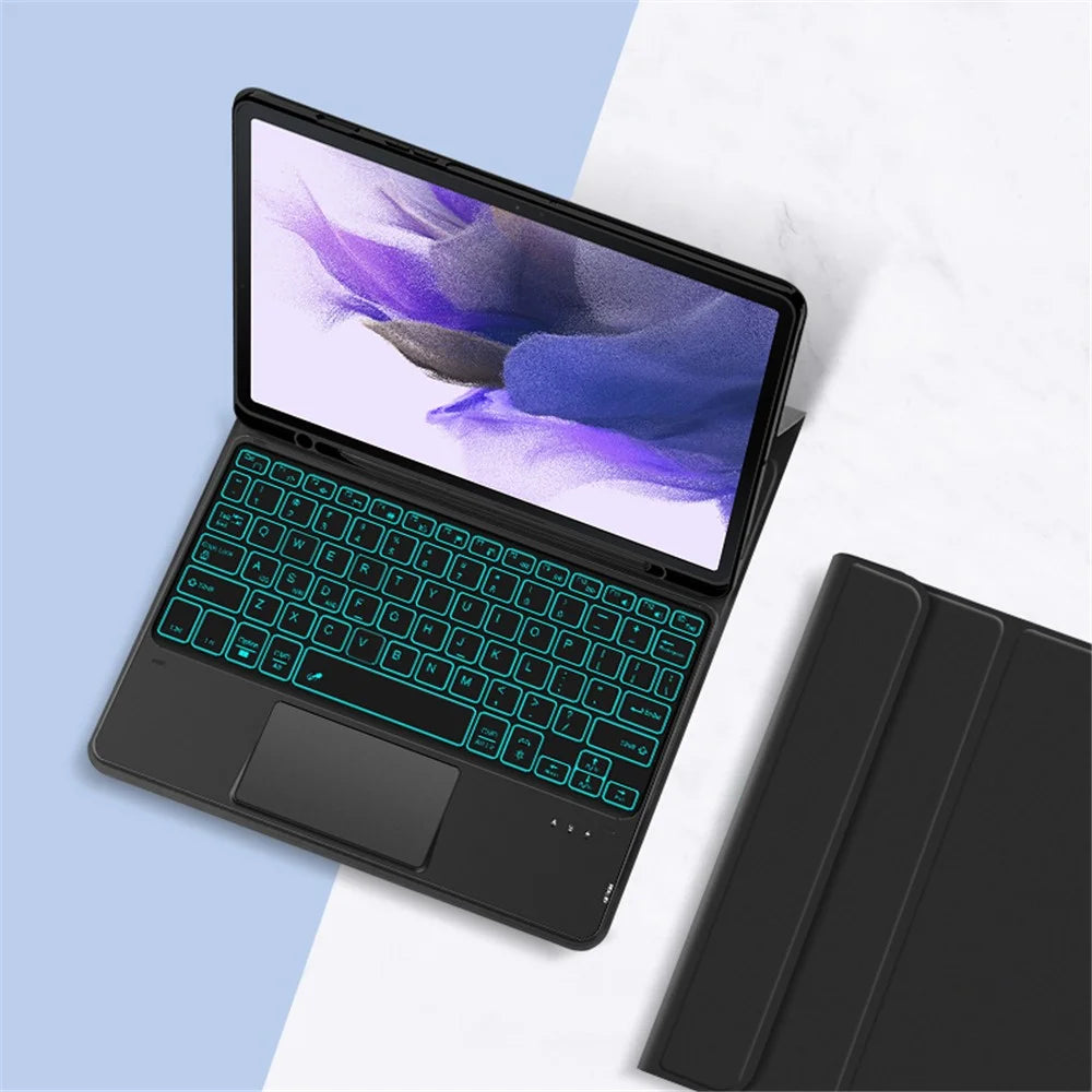 For Samsung Galaxy Tab S10+ / S9+ / S8+ / S7+ / S7 FE Backlight Touchpad Bluetooth-Compatible Keyboard with Pen Slot Leather Tablet Case - 5