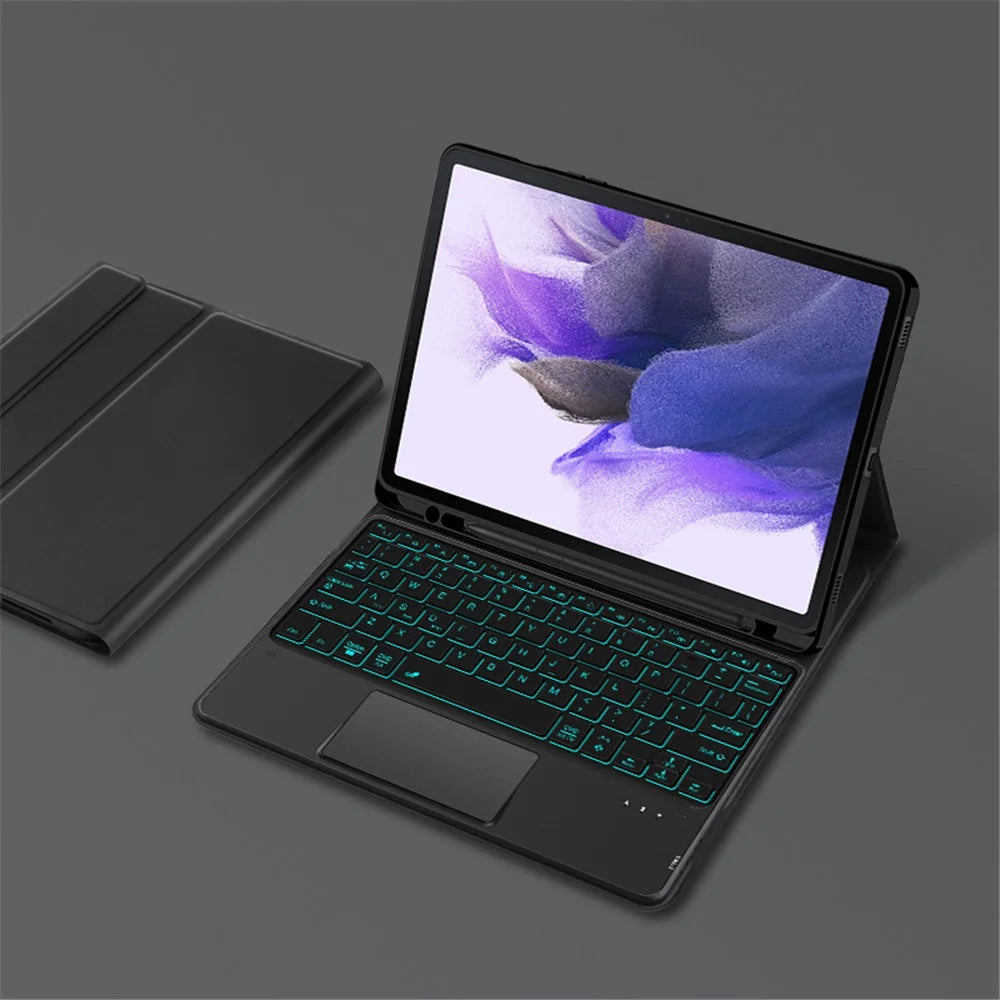 For Samsung Galaxy Tab S10+ / S9+ / S8+ / S7+ / S7 FE Backlight Touchpad Bluetooth-Compatible Keyboard with Pen Slot Leather Tablet Case - 6