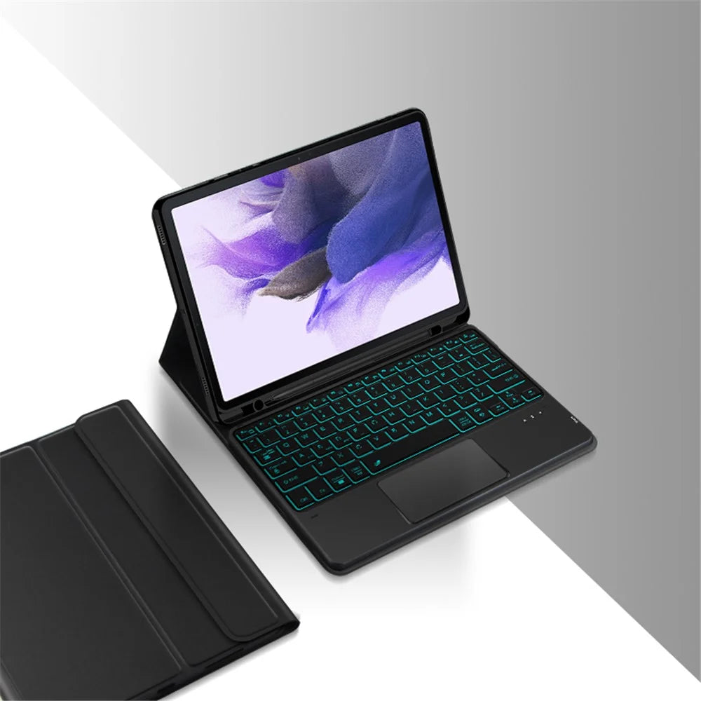 For Samsung Galaxy Tab S10+ / S9+ / S8+ / S7+ / S7 FE Backlight Touchpad Bluetooth-Compatible Keyboard with Pen Slot Leather Tablet Case - 7