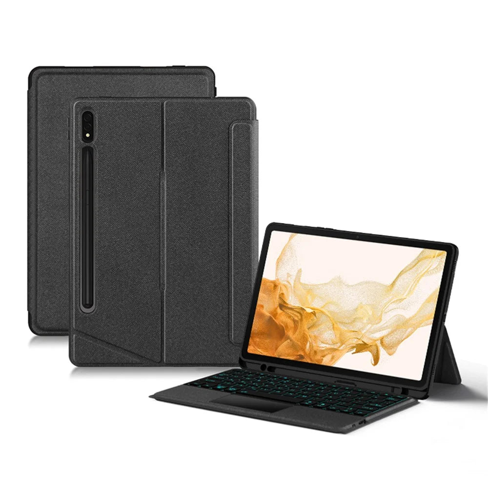 For Samsung Galaxy Tab S8 / S7 Leather Case + Bluetooth-Compatible Keyboard with Backlight Trackpad - 2