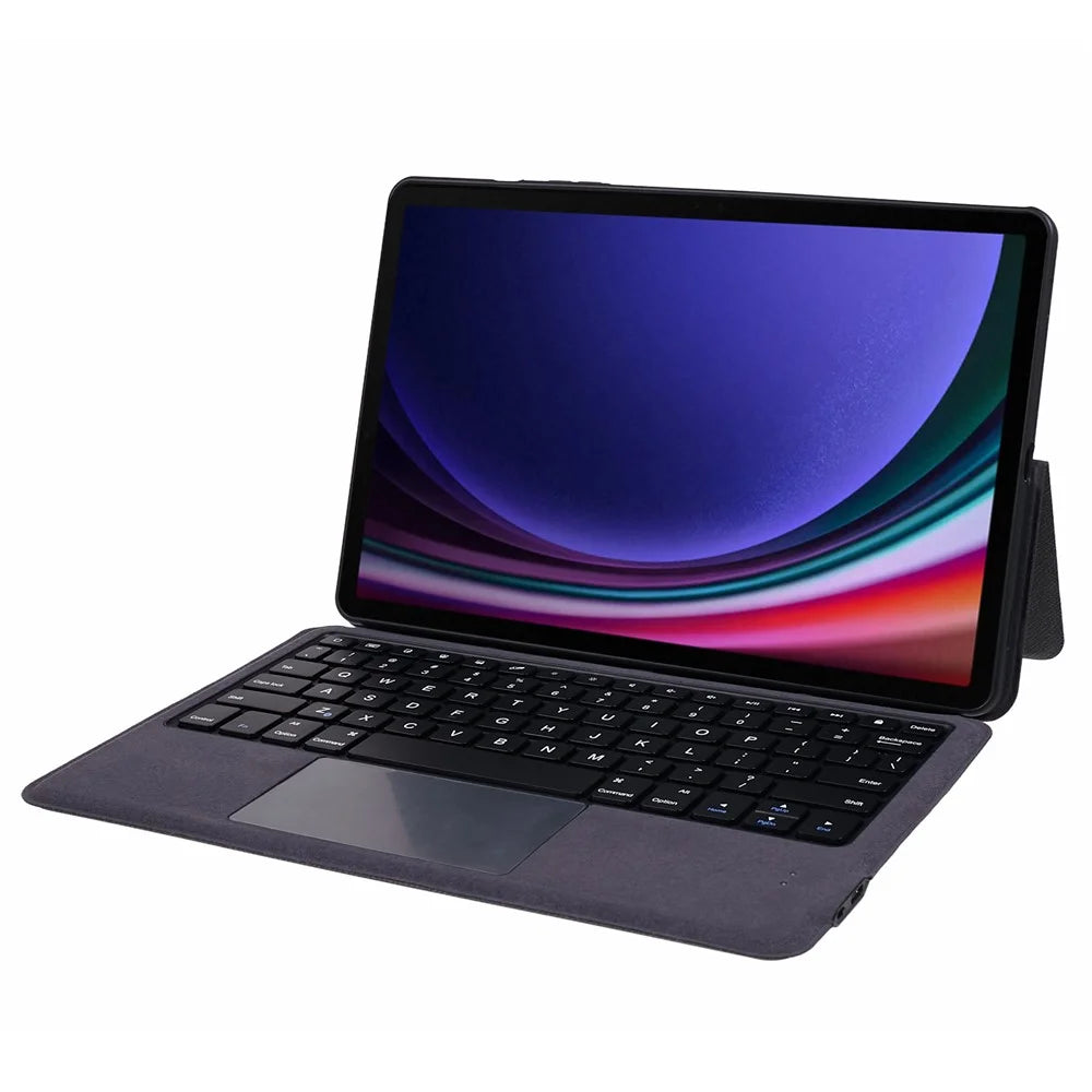 For Samsung Galaxy Tab S10 FE / S9 FE / S9 Leather Case + Touchpad Bluetooth-Compatible Keyboard with Backlit - 7