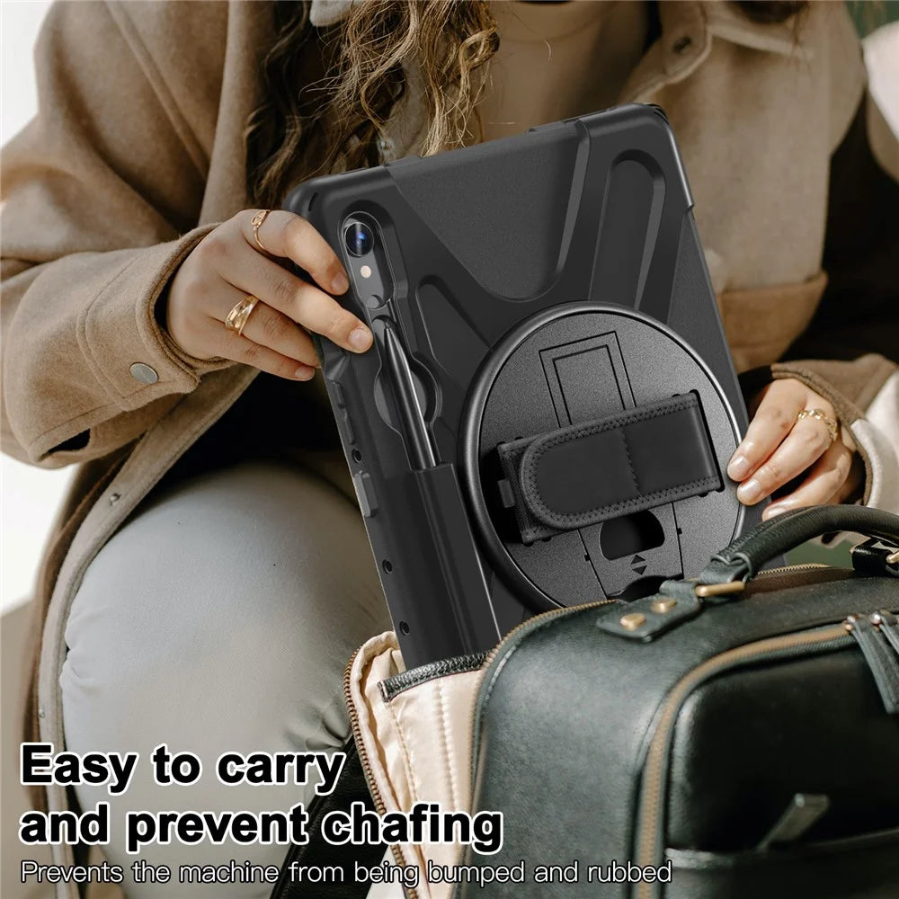 For Samsung Galaxy Tab S10 Lite / S10 FE / S9 FE / S9 X710 / S8 X700 / S7 T870 Wrist Strap Tablet Case PC+Silicone Kickstand Cover - Black - 3