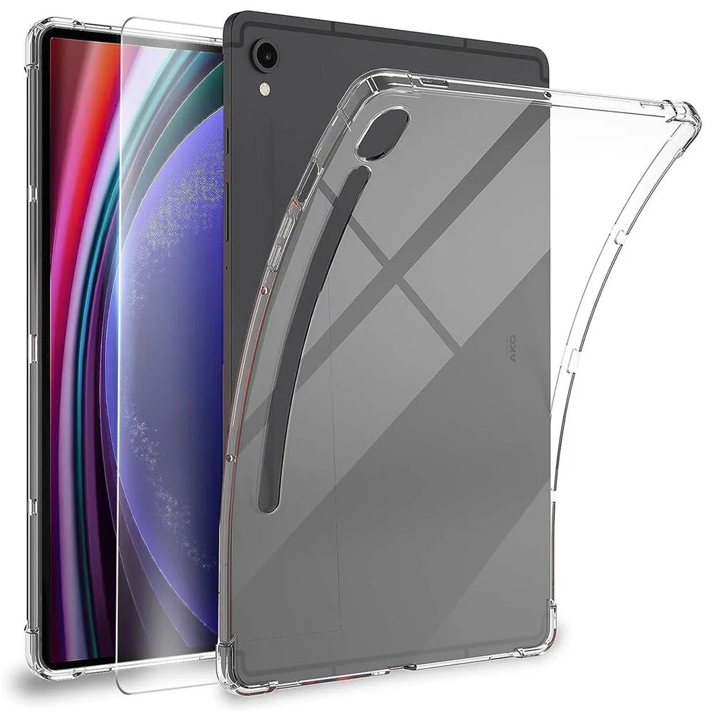 For Samsung Galaxy Tab S9 TPU Tablet Case Clear Tablet Cover with 2.5D Tempered Glass Screen Protector - 1