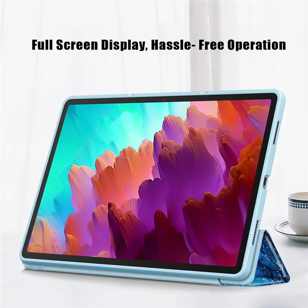 For Lenovo Lenovo Tab P12 TB371FC Pattern Printing Tri-fold Stand Tablet Cover PU Leather +TPU Tablet Case - Sea Wave - 5