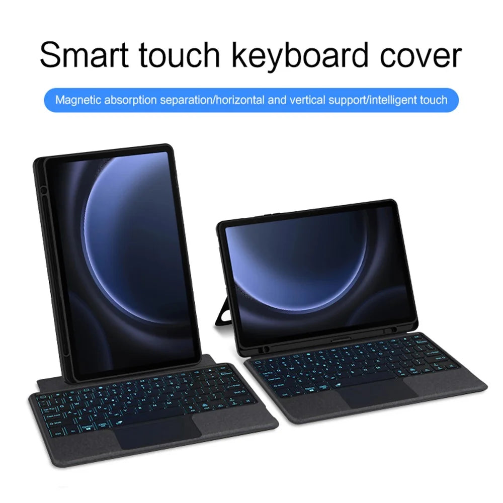 For Samsung Galaxy Tab S10 FE / S9 FE / S9 Leather Case + Bluetooth-Compatible Keyboard with Backlight Trackpad - 4