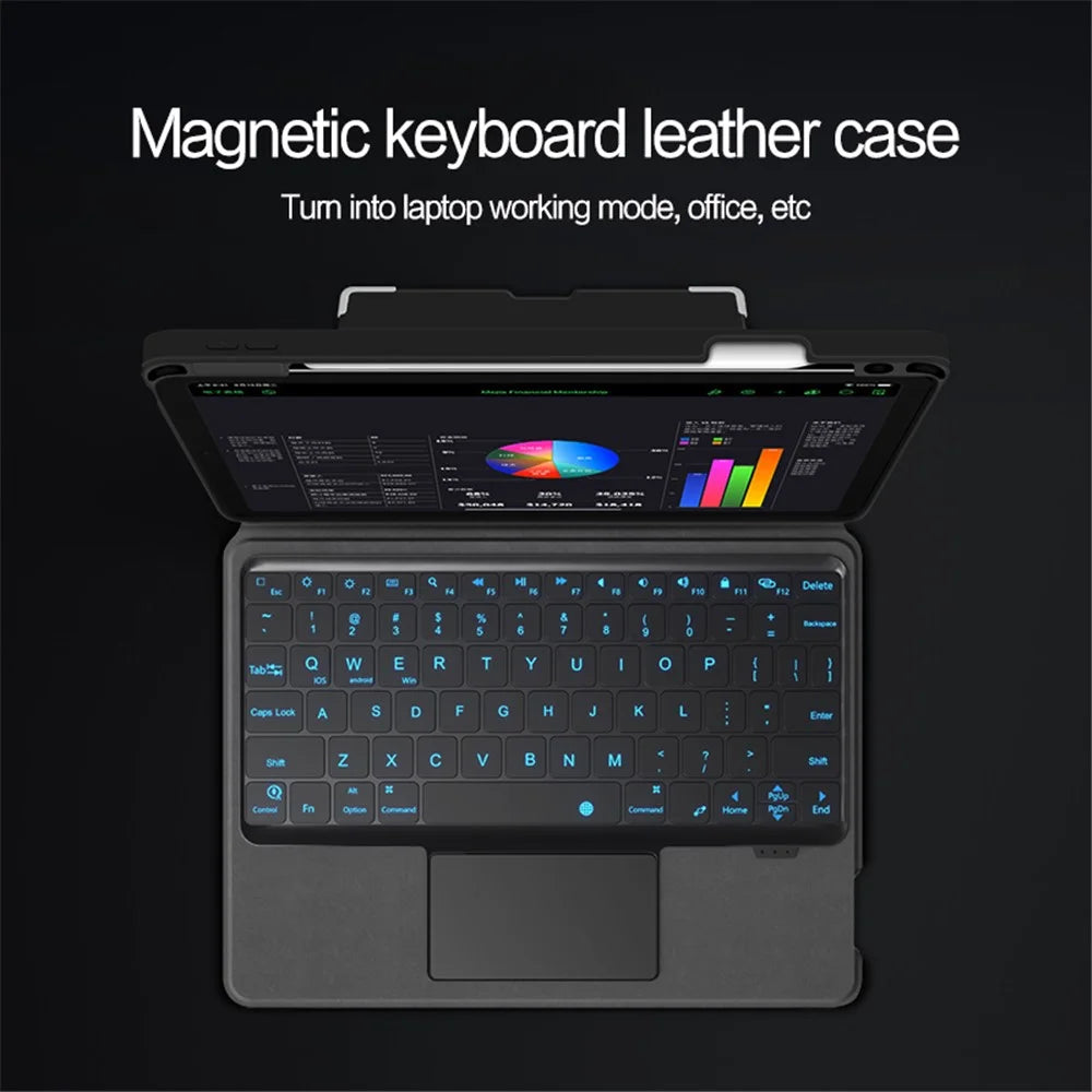 For iPad (2025) / 10.9 (2022) Leather Case + Bluetooth-Compatible Keyboard with Backlight Trackpad - Black - 4