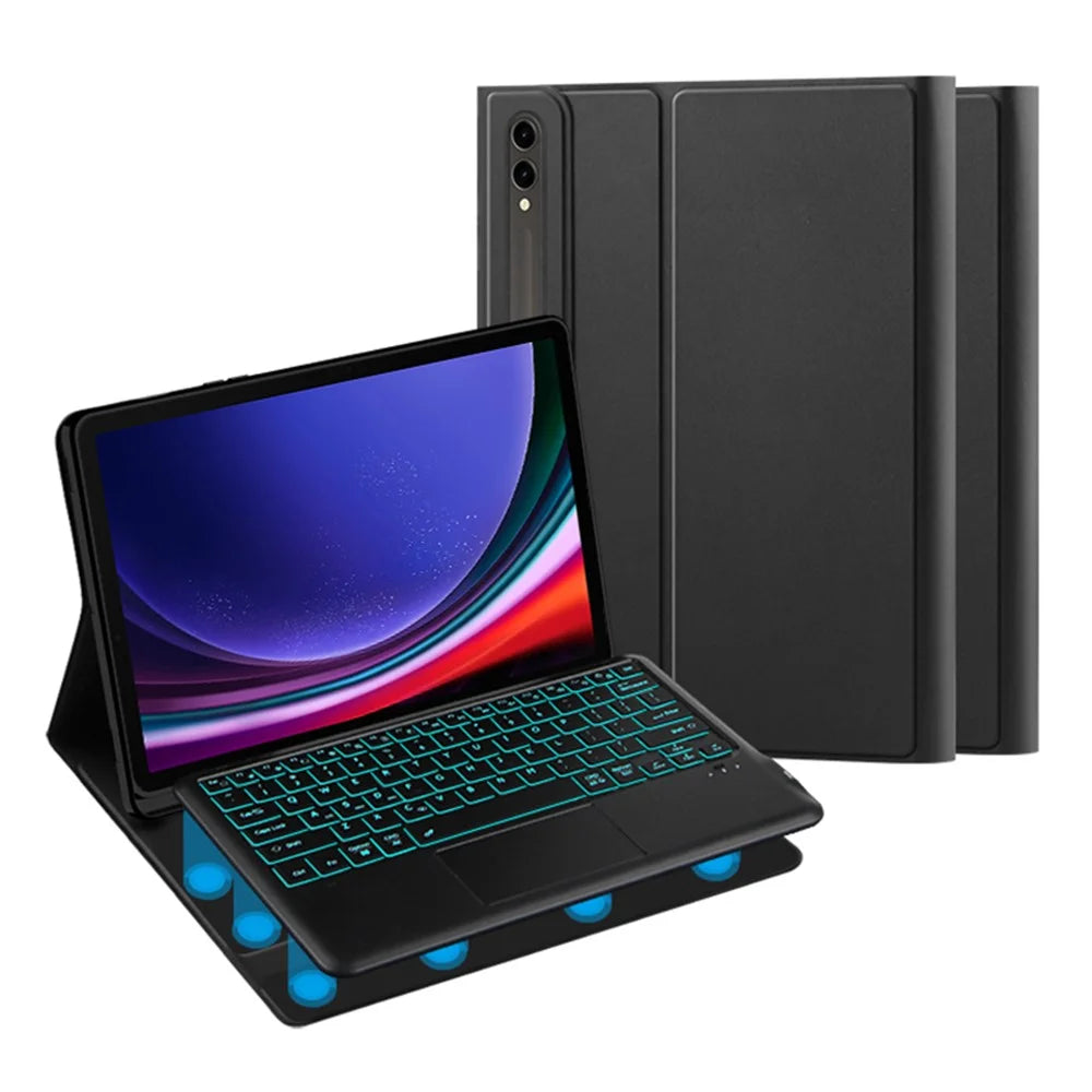 For Samsung Galaxy Tab S10+ / S9+ / S8+ / S7+ / S7 FE Backlight Touchpad Bluetooth-Compatible Keyboard with Pen Slot Leather Tablet Case - 1