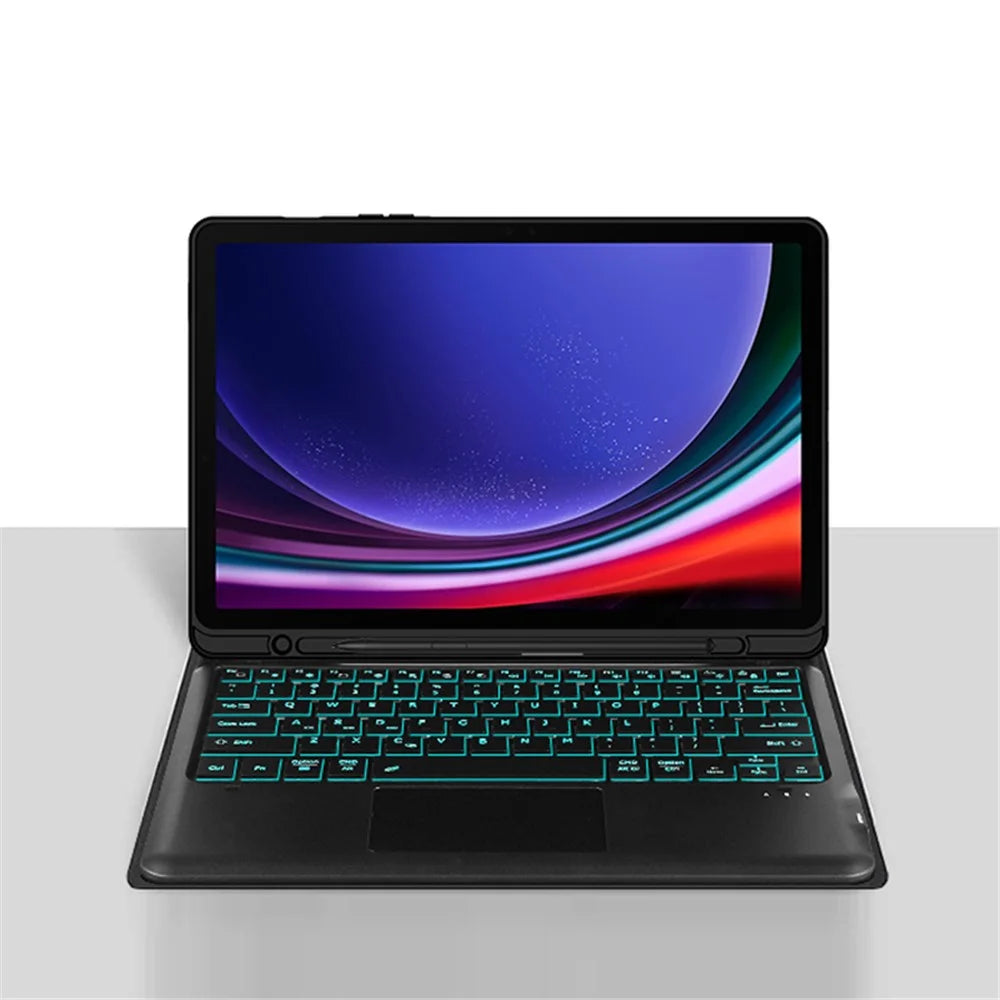For Samsung Galaxy Tab S10+ / S9+ / S8+ / S7+ / S7 FE Backlight Touchpad Bluetooth-Compatible Keyboard with Pen Slot Leather Tablet Case - 2