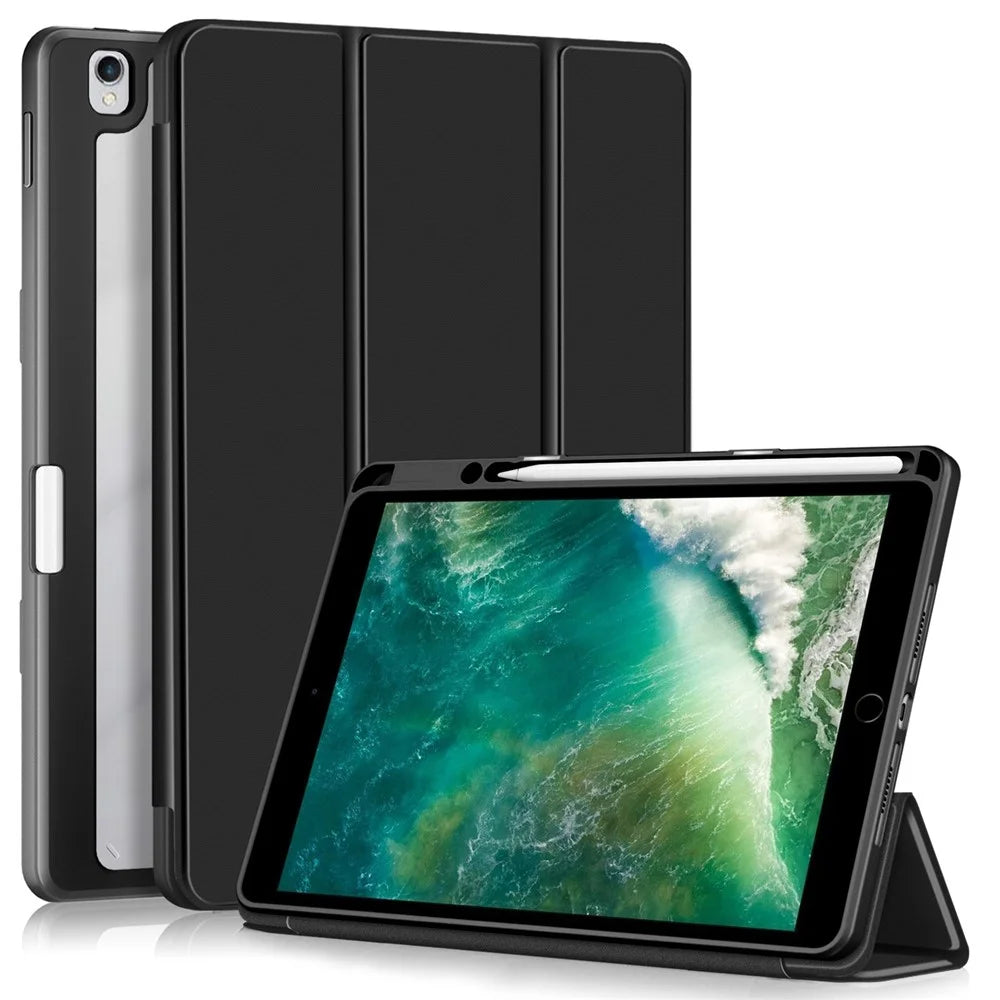 Case for iPad 10.2 (2019) / (2020) / (2021) / iPad Pro 10.5-inch (2017) / Air 10.5 inch (2019) Tri-fold Stand Leather Cover - Black - 1