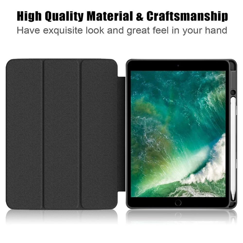 Case for iPad 10.2 (2019) / (2020) / (2021) / iPad Pro 10.5-inch (2017) / Air 10.5 inch (2019) Tri-fold Stand Leather Cover - Black - 2
