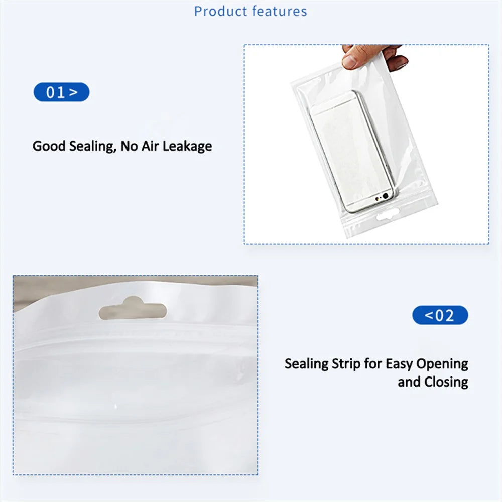 MX-030 100Pcs 8x14cm 12C Clear Storage Bags Pearl Film Self-Sealing Phone Case Pouches - 3