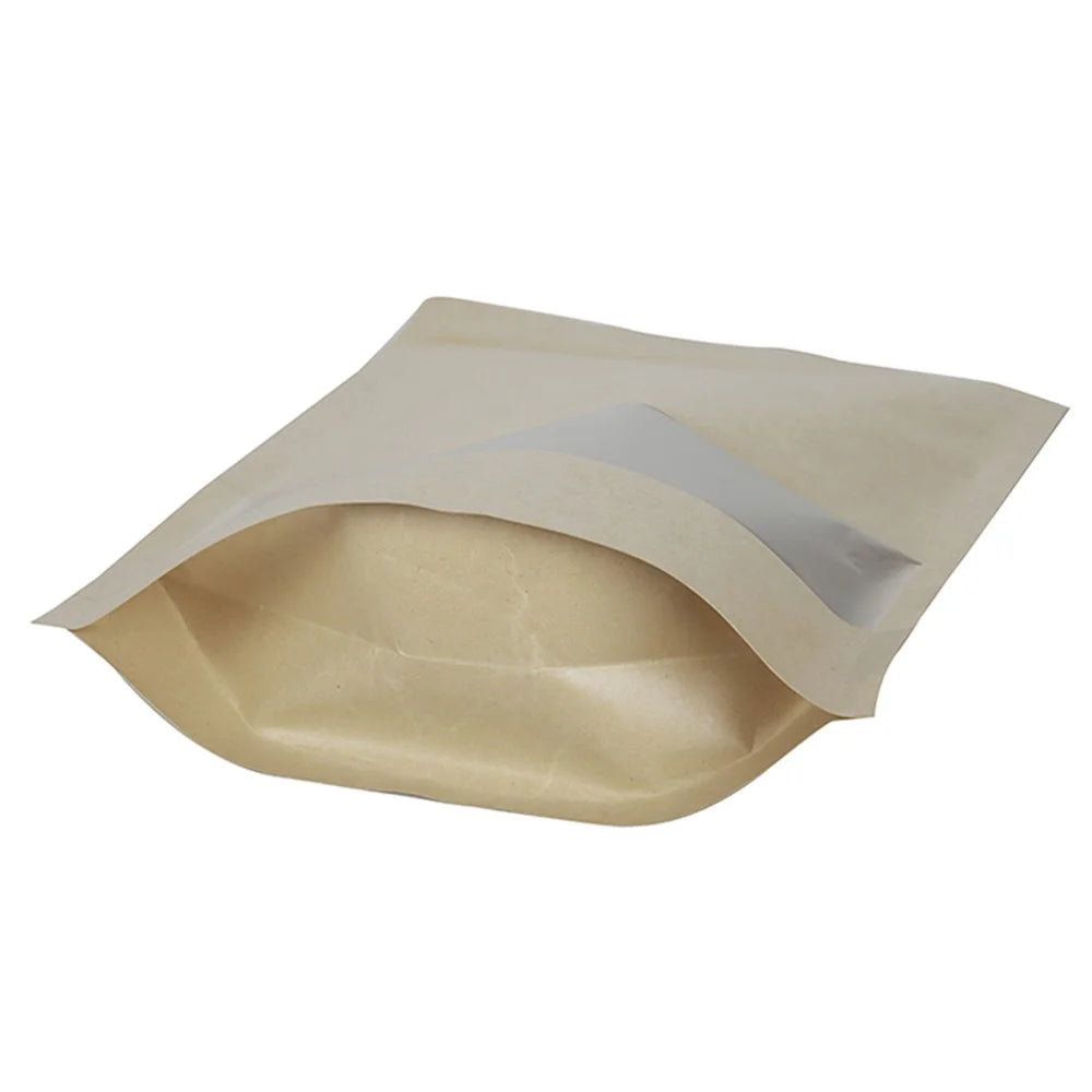 MX-001 100Pcs 18x26cm+4cm 28C Kraft Paper Zipper Pouch Bags with Clear Window Food Bags (BPA-free, No FDA Certification) - 5