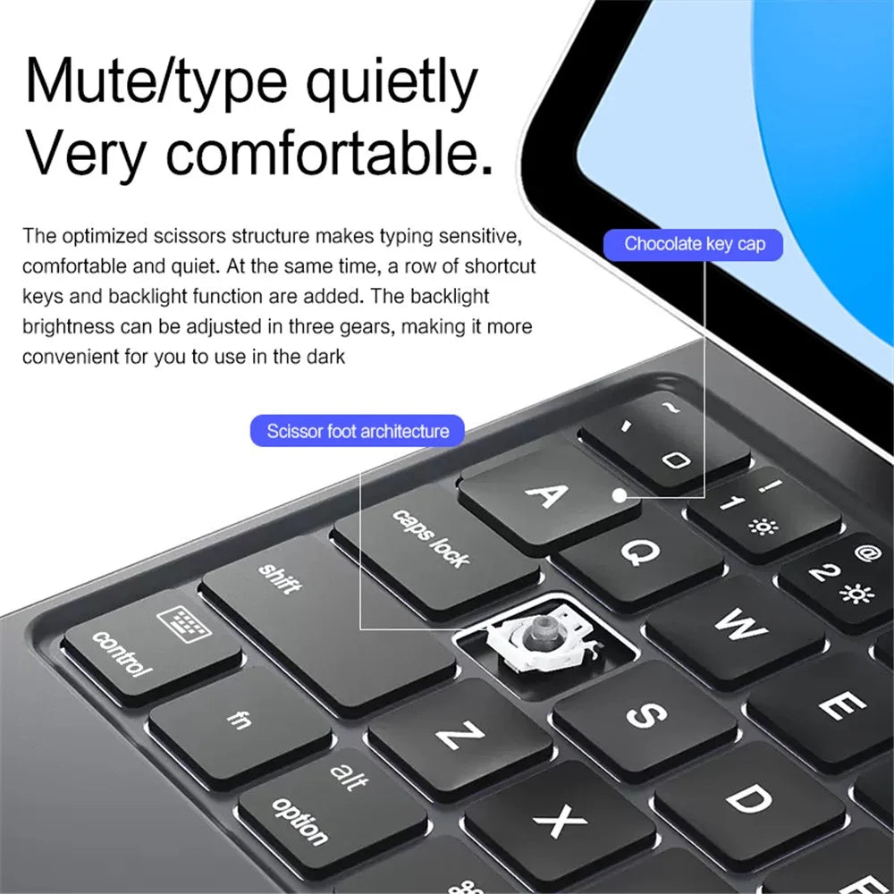 For iPad (2025) / 10.9 (2022) Magnetic Floating Keyboard Case Bluetooth-Compatible Keyboard with Touchpad - Black - 7