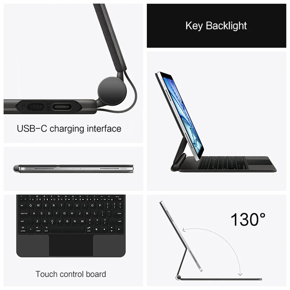 For iPad Air 13 (2026) / (2025) / (2024) / iPad Pro 12.9 (2022) / (2021) / (2020) / (2018) Magnetic Floating Keyboard Case Bluetooth-Compatible Keyboard with Touchpad - Black - 2