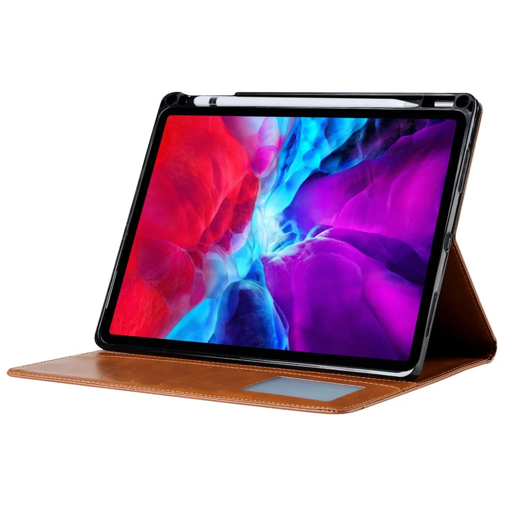 For iPad Pro 11 (2025) / 11 (2024) Case Card Slot Wallet PU Leather Auto Wake / Sleep Tablet Cover with Pen Slot - Red - 3