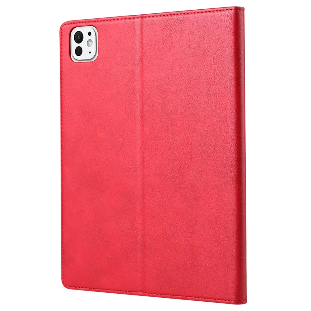 For iPad Pro 11 (2025) / 11 (2024) Case Card Slot Wallet PU Leather Auto Wake / Sleep Tablet Cover with Pen Slot - Red - 6