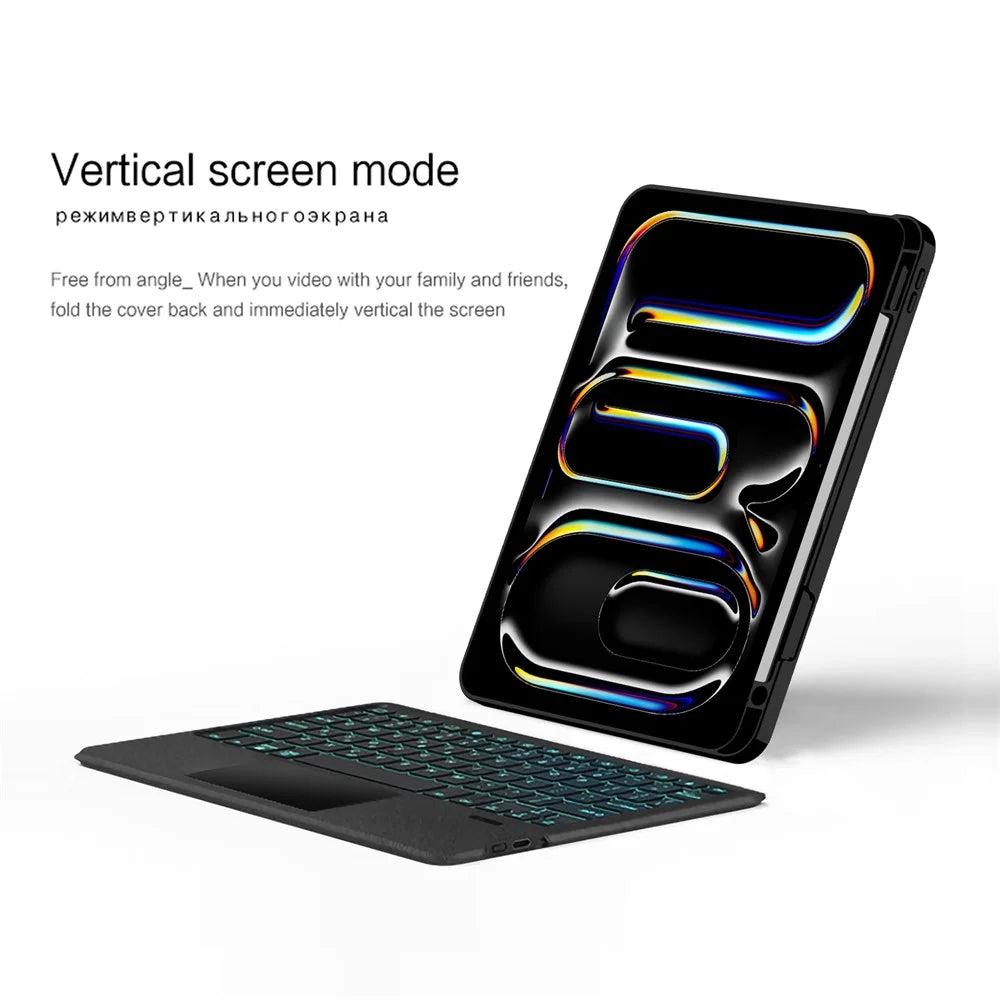 For iPad Pro 13 (2025) / 13 (2024) Leather Case + Bluetooth-compatible Keyboard with Backlight Trackpad - 6