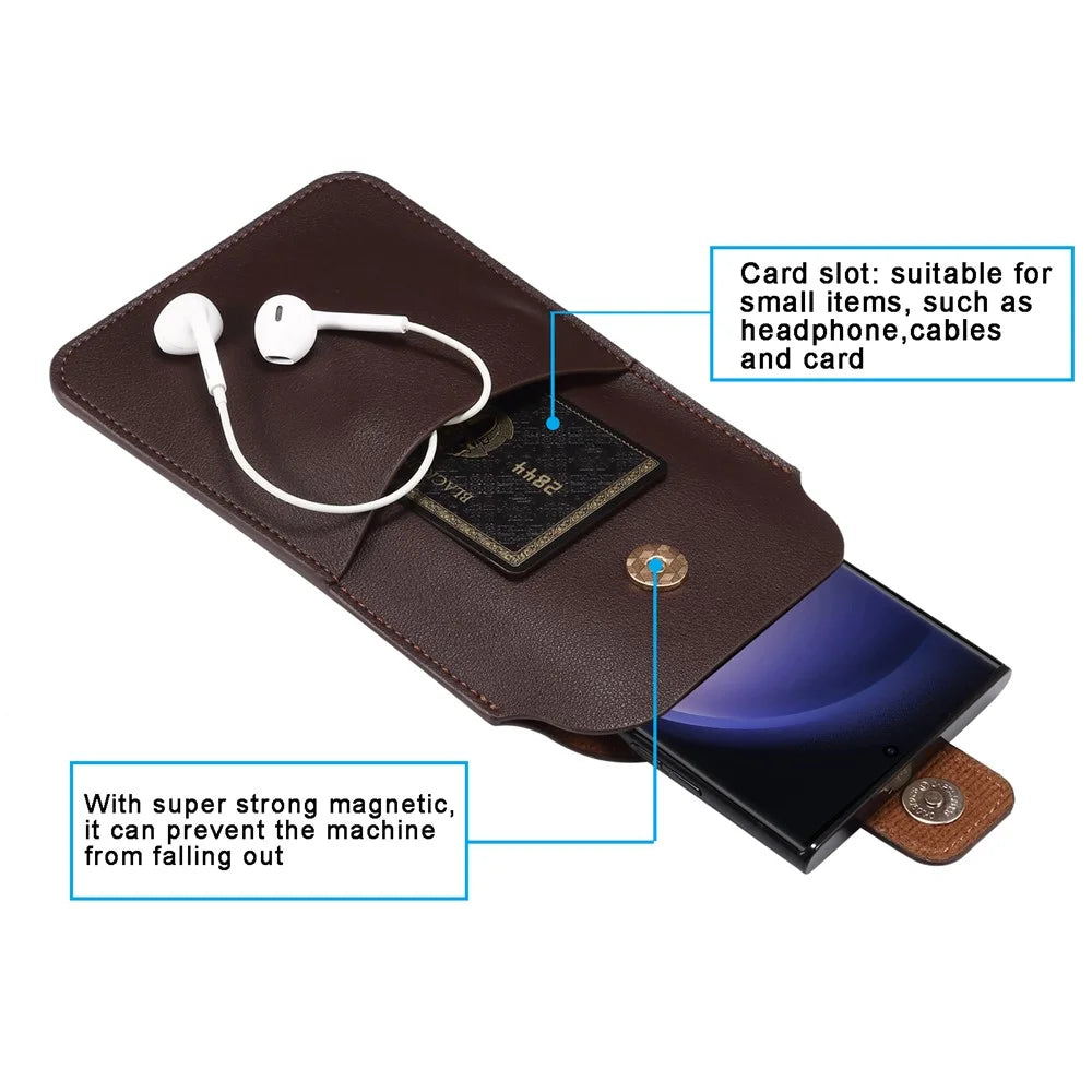 6.7-6.9 Inch Universal Phone Storage Pouch Microfiber Leather Waist Bag for iPhone 17 Pro Max / 16 Pro Max / Samsung Galaxy S26 Ultra / S25 Ultra, Size L - Coffee - 2