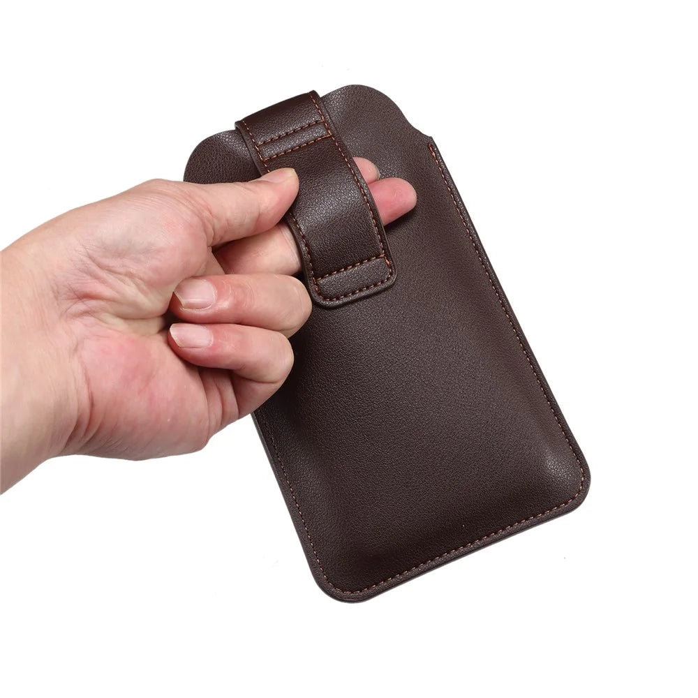 6.7-6.9 Inch Universal Phone Storage Pouch Microfiber Leather Waist Bag for iPhone 17 Pro Max / 16 Pro Max / Samsung Galaxy S26 Ultra / S25 Ultra, Size L - Coffee - 4