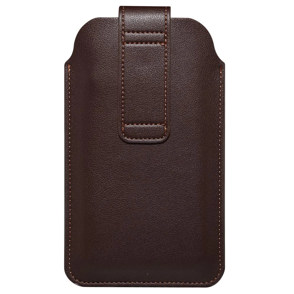 6.7-6.9 Inch Universal Phone Storage Pouch Microfiber Leather Waist Bag for iPhone 17 Pro Max / 16 Pro Max / Samsung Galaxy S26 Ultra / S25 Ultra, Size L - Coffee - 6